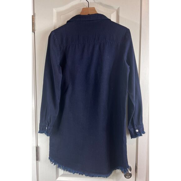 Zilcremo Women's Long Sleeve Denim Shirt Dress Dark Wash Frayed Hem Size M - Picture 3 of 11